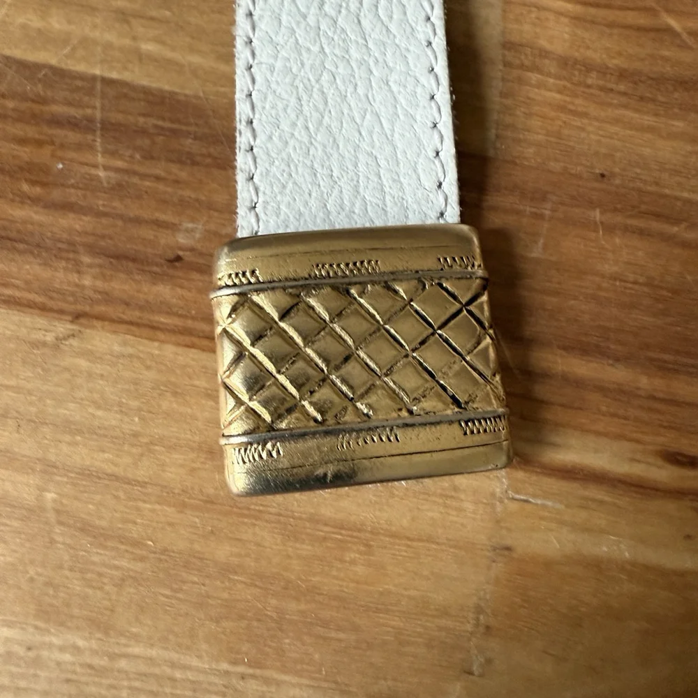 Gail Labelle Belt Leather White Gold‎ Size Medium Statement Hip Unique Medieval
